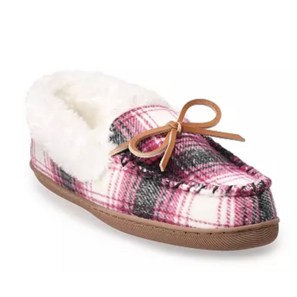 Sonoma Goods For Life Plaid Felt Slip On Moccasins Azalea Pink S (6-7)